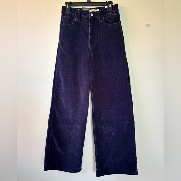 Levi’s Ribcage Wide Leg Pants Size 28 X 30 Navy Blue Corduroy High Rise NEW - Picture 1 of 8